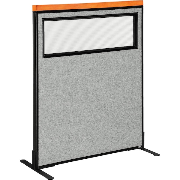 Interion By Global Industrial Interion Deluxe Freestanding Office Partition Panel w/Partial Window 36-1/4inW x 43-1/2inH Gray 694762WFGY - main